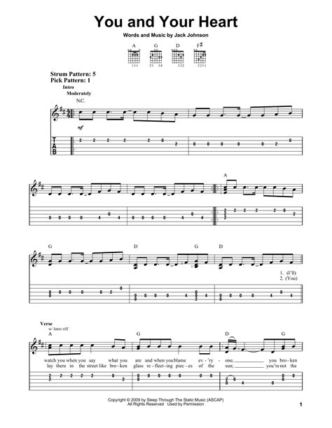 Free Sheet Music You And Your Heart Jack Johnson
